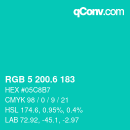 カラーコード: RGB 5 200.6 183 | qconv.com