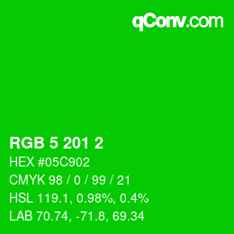 Color code: RGB 5 201 2 | qconv.com