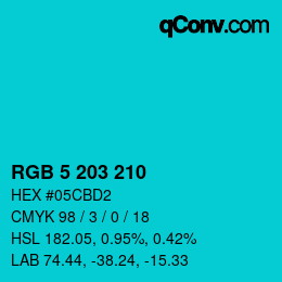カラーコード: RGB 5 203 210 | qconv.com