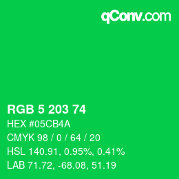 カラーコード: RGB 5 203 74 | qconv.com