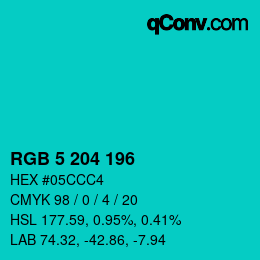Color code: RGB 5 204 196 | qconv.com