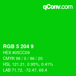 Color code: RGB 5 204 9 | qconv.com