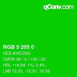 Color code: RGB 5 205 0 | qconv.com