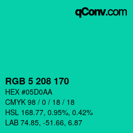 Color code: RGB 5 208 170 | qconv.com