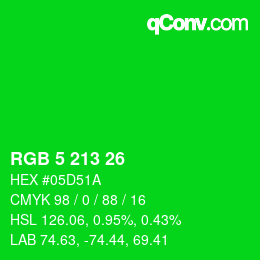 カラーコード: RGB 5 213 26 | qconv.com