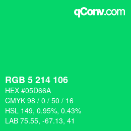 颜色代码: RGB 5 214 106 | qconv.com