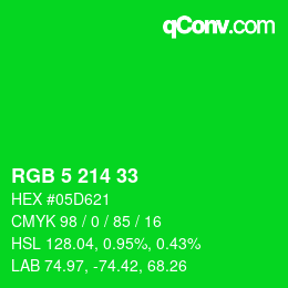 颜色代码: RGB 5 214 33 | qconv.com