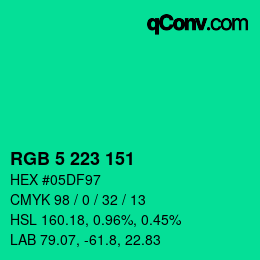 カラーコード: RGB 5 223 151 | qconv.com