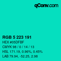 Color code: RGB 5 223 191 | qconv.com