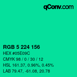 Color code: RGB 5 224 156 | qconv.com