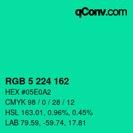 Color code: RGB 5 224 162 | qconv.com