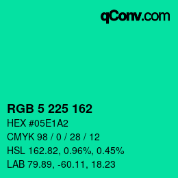 Farbcode: RGB 5 225 162 | qconv.com