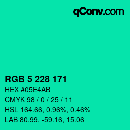 Color code: RGB 5 228 171 | qconv.com