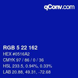 Color code: RGB 5 22 162 | qconv.com