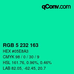 Color code: RGB 5 232 163 | qconv.com