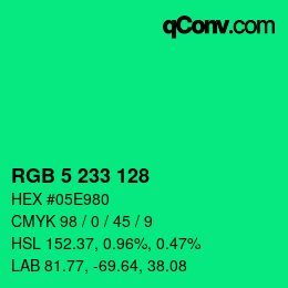 Color code: RGB 5 233 128 | qconv.com