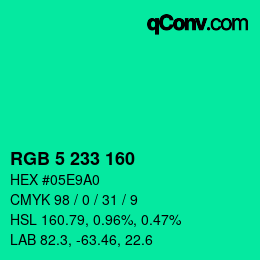 カラーコード: RGB 5 233 160 | qconv.com