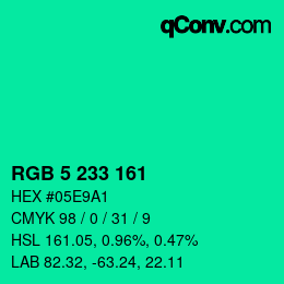 カラーコード: RGB 5 233 161 | qconv.com