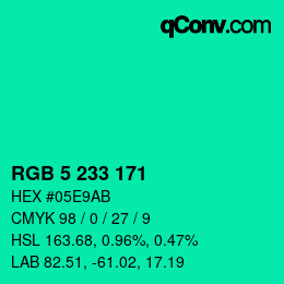 Color code: RGB 5 233 171 | qconv.com