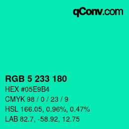 Color code: RGB 5 233 180 | qconv.com