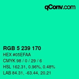 Color code: RGB 5 239 170 | qconv.com