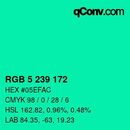 颜色代码: RGB 5 239 172 | qconv.com