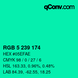 Color code: RGB 5 239 174 | qconv.com