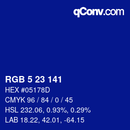 カラーコード: RGB 5 23 141 | qconv.com