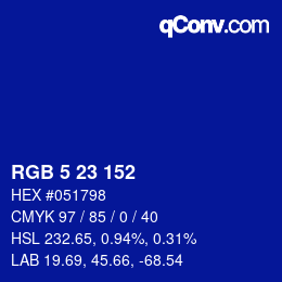 Color code: RGB 5 23 152 | qconv.com