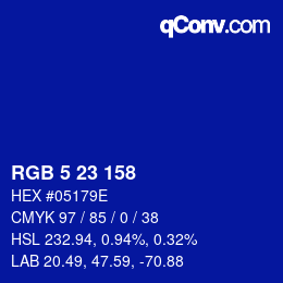 カラーコード: RGB 5 23 158 | qconv.com