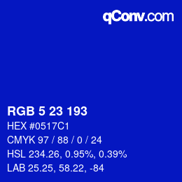 Color code: RGB 5 23 193 | qconv.com