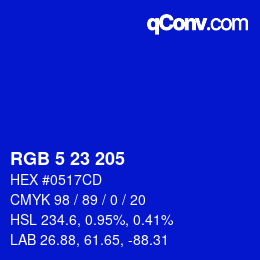 Color code: RGB 5 23 205 | qconv.com