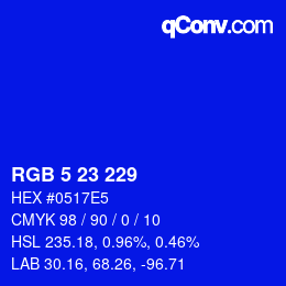 Color code: RGB 5 23 229 | qconv.com