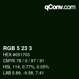 颜色代码: RGB 5 23 3 | qconv.com