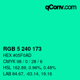 Color code: RGB 5 240 173 | qconv.com