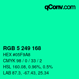 Color code: RGB 5 249 168 | qconv.com