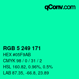 Color code: RGB 5 249 171 | qconv.com