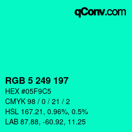 Color code: RGB 5 249 197 | qconv.com