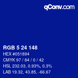 颜色代码: RGB 5 24 148 | qconv.com