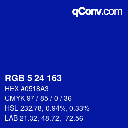 カラーコード: RGB 5 24 163 | qconv.com