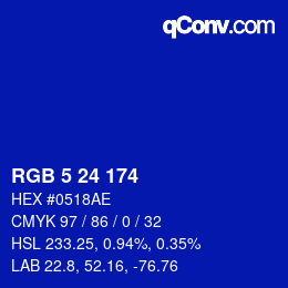 Color code: RGB 5 24 174 | qconv.com