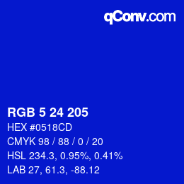Color code: RGB 5 24 205 | qconv.com