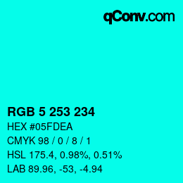 Color code: RGB 5 253 234 | qconv.com