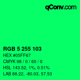 Color code: RGB 5 255 103 | qconv.com