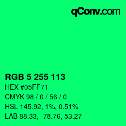 Color code: RGB 5 255 113 | qconv.com