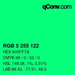 Color code: RGB 5 255 122 | qconv.com