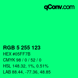 Color code: RGB 5 255 123 | qconv.com