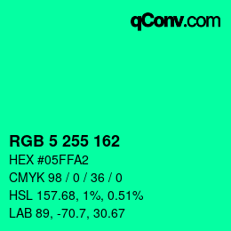 Color code: RGB 5 255 162 | qconv.com