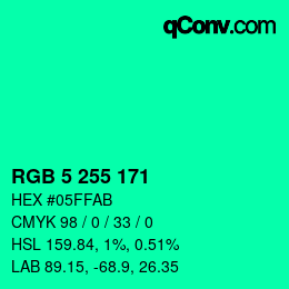 Color code: RGB 5 255 171 | qconv.com