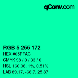 Color code: RGB 5 255 172 | qconv.com